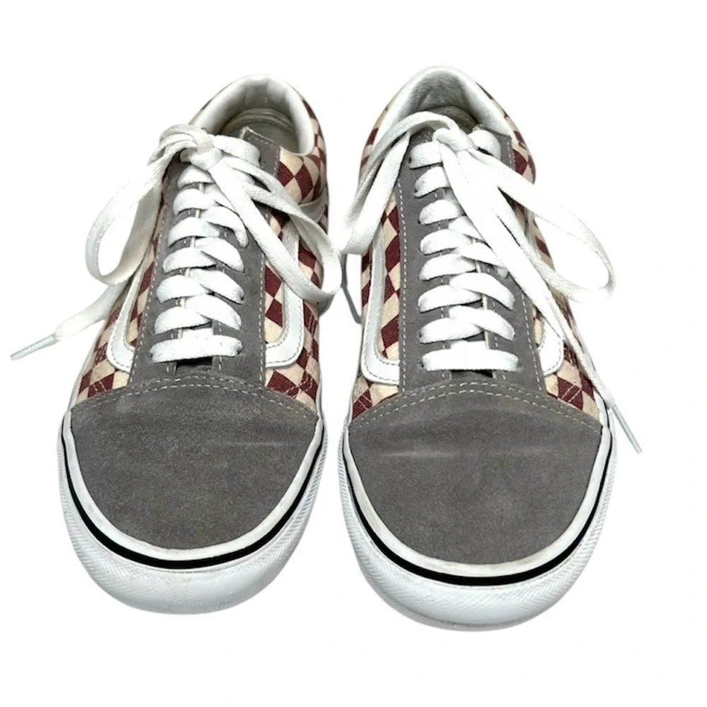 NEW VANS Old Skool Checkerboard Sneakers Burgundy Gray Suede Size 6.5